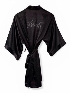 Victoria's Secret Black Satin 'Bride' Kimono Robe